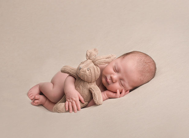 Sheffield newborn photography baby neutral colours teddy bear