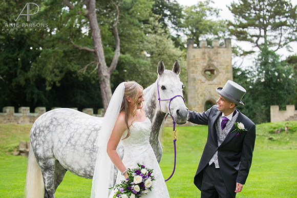 Sheffield wedding photography bride and groom outdoors white horse animal