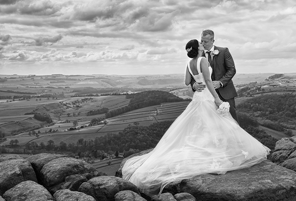 Sheffield wedding photography landscape bride and groom dress